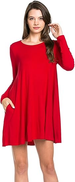 2023 Autumn Independent Station Women's Casual Round Neck Solid Color Long Sleeve Pocket Loose Pullover Dress_ecoleips.com