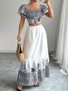 Women's All Over Print Off Shoulder Top & Skirt Set, Boho Chic Fashion Casual Shortsleeve Top & Skirt For Daily Holiday Vacation_ecoleips.com