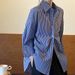 Women's Blue Striped French Style Shirt Loose Fit Versatile Top Sun Protection Elegant Fashion Spring/Autumn Regular Size_ecoleips.com