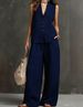 Summer Women's Linen Set Sleeveless Vest Wide Leg Pants Gentle Graceful_ecoleips.com