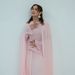 Voya Women's Cape Sleeve Gown - Premium Satin Pearl Chiffon Maxi Dress - Elegant High Street Fashion For Wedding Guest, Formal Party & Evening Wear_ecoleips.com