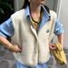 Women's Clothing Fluffy Sleeveless Short Vest Top For Women - Trendy Cropped Button-Up Cardigan With Pockets_ecoleips.com