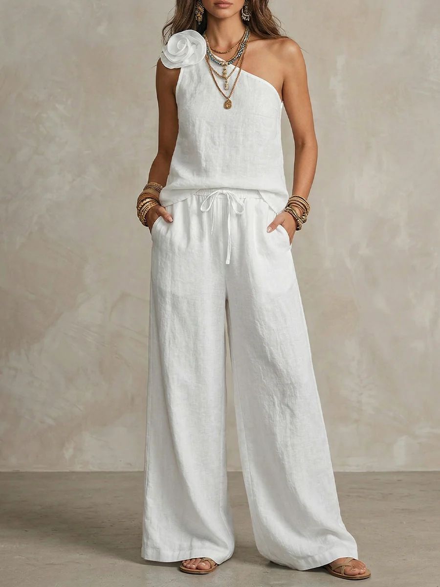 Women's Clothing Women's Sexy Urban Shirt Set Sleeveless Trouser Set For Formal & Casual For Women Two Piece Set_ecoleips.com