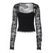 Temperament Lace Splicing Hollow Design Long-sleeved T-shirt Casual Versatile Pure Waist Basic Top_ecoleips.com