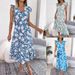 Real Shot European And American Spring Summer Casual Ruffled Floral Waist-Cinching Long Vacation Dress Foreign_ecoleips.com