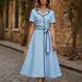 Polka Dot V Neck Button Down Waist Tie Dress Style Drape French Chic Women's Fashion_ecoleips.com