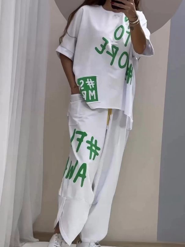 2025 Independent Site INS Hot-Selling Letter Print Casual Sports Suit Cross-Border European And American Women's_ecoleips.com