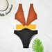Color Blocked One Piece Swimsuit With Bra Pads Sexy Deep V Design Export Style For Vacation And Summer_ecoleips.com