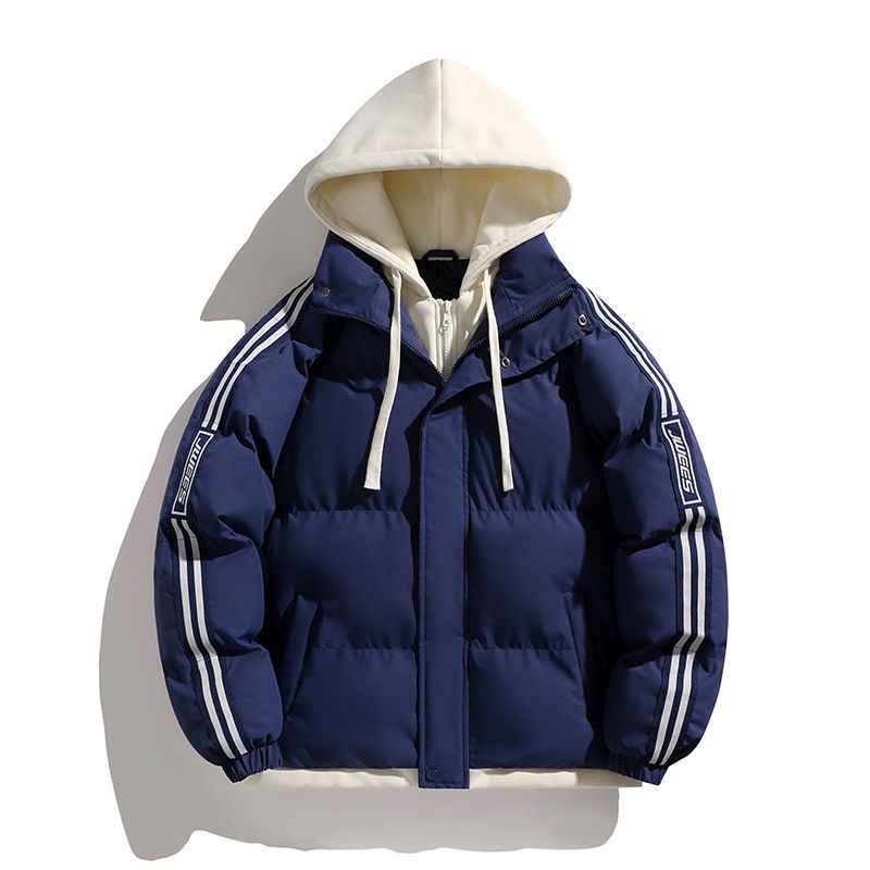 Women's Clothing Winter Hooded Layered Jacket - Thickened Warm Fleece Coat With Striped Design For Couples, Black/Beige/Purple/Ice Blue/Navy_ecoleips.com