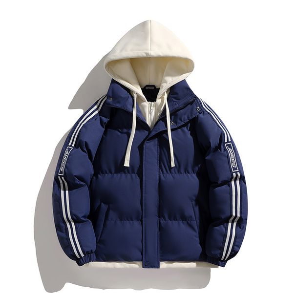 Women's Clothing Winter Hooded Layered Jacket - Thickened Warm Fleece Coat With Striped Design For Couples, Black/Beige/Purple/Ice Blue/Navy_ecoleips.com