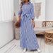Women's Long Sleeve Stripe Shirt Dress, Lapel Collar Button Down Tunic Dress For Fall Casual Office Wear_ecoleips.com