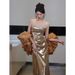 Women's Clothing Gold Sequined Top Engagement Evening Dress High End Banquet Bridal Toast Dress Niche High End Morning Gown Wedding Banquet_ecoleips.com