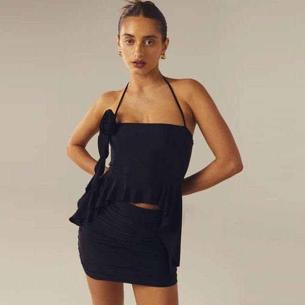 2025 Sexy Camisole Ruched Fashion Floral Tie Women's Two-Piece Set_ecoleips.com
