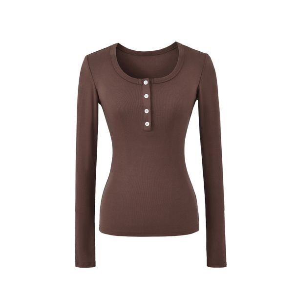 Vintage-Inspired Henley Neck Long Sleeve Tee – Stretchy Cotton Blend Slim Fit Top For Effortless Retro Chic_ecoleips.com