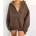 Women's Clothing Zip-Up Hooded Cardigan Coat - Soft Polyester Blend, Relaxed Fit, V-Neck, Pockets, Lightweight & Stylish (Dark Brown, Black)_ecoleips.com
