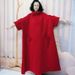 2025 Spring And Autumn New Loose Mid-Length Seven-Point Pile Dress Coat Elegant Plus Size Women's Clothing_ecoleips.com