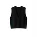 Aria Basics Women's V-neck Loose Pullover Outerwear Waistcoat Wholesale Versatile Black Knitted Vest_ecoleips.com