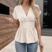2026 Spring Independent Station Hot Sale V-Neck Waist-Cinching Solid Color Raglan Sleeve Pleated_ecoleips.com