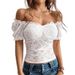 Spring And Summer Cut-Out Navel Slim One-Shoulder Lace Top Women's Clothing_ecoleips.com