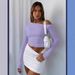 2024 European American Cross-border Ins Women's Solid Color Off-shoulder T-shirt, Long-sleeved Ruched Crop Top, Slim-fit_ecoleips.com