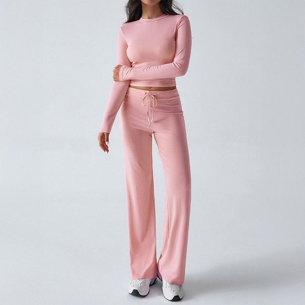 Diyun European And American Sports Yoga Sleeve T-Shirt Solid Color Long Pants Set Women's Clothing 2025 Autumn Winter_ecoleips.com