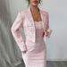 Women's Clothing Blazer Set Short Plaid Jacket With Long Sleeves And Cross-Over Two-Piece Skirt Suit_ecoleips.com