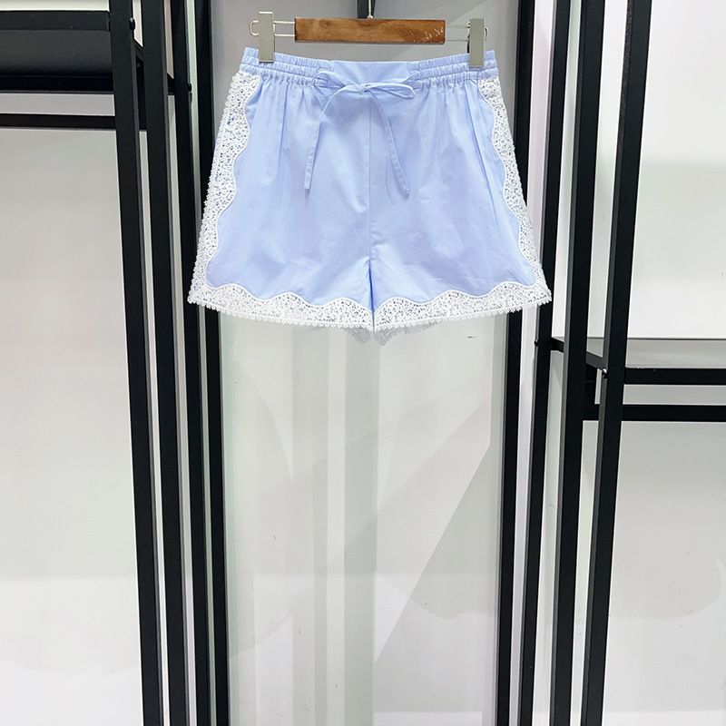 French Style Niche Playful Wavy Edged Openwork Lace Trimmed Collared Shirt And Shorts Set Spring Summer 2026 (26239)_ecoleips.com