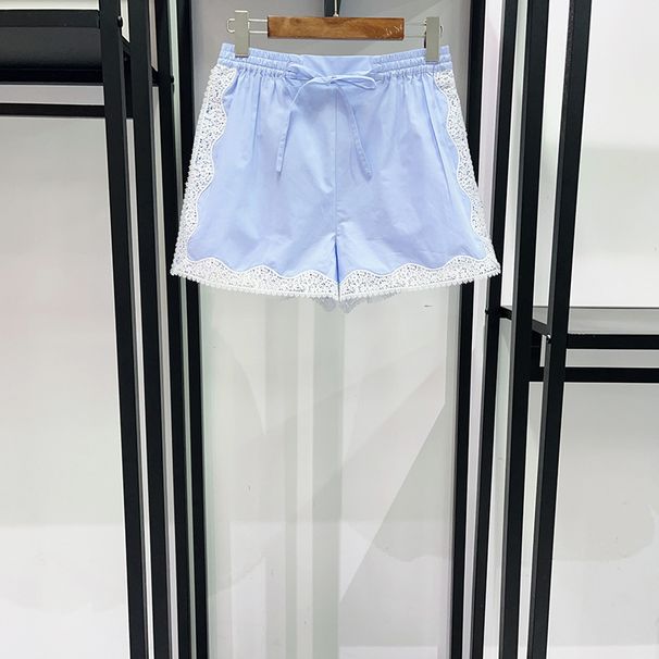 French Style Niche Playful Wavy Edged Openwork Lace Trimmed Collared Shirt And Shorts Set Spring Summer 2026 (26239)_ecoleips.com
