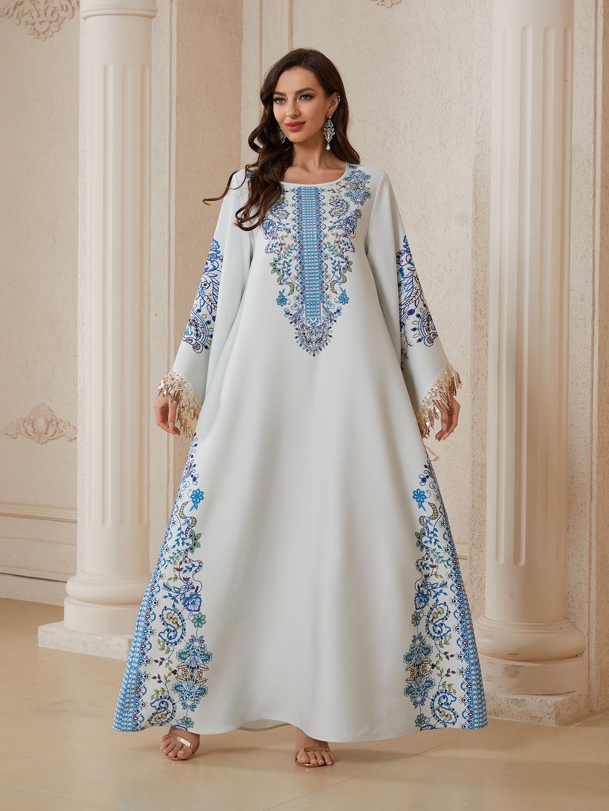 SW2612 Women's Long Dress Elegant European American Style Cross Border Fashion in Stock Long Sleeved Muslim Clothing_ecoleips.com