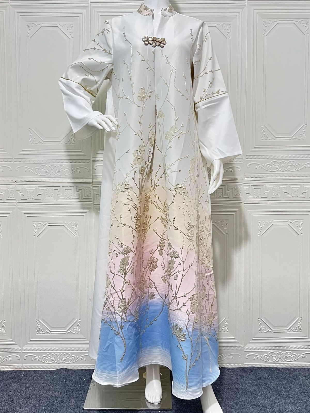 Luxury Gradient Embroidered Abaya – Elegant Dubai Style Islamic Maxi Dress For Women, Modest Loose-Fit Long Sleeve Gown_ecoleips.com