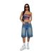 Women’s Premium Washed Straight Leg Denim Shorts – High Waist Loose Fit Casual Mid-Length Summer Shorts_ecoleips.com