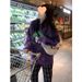 Dopamine Autumn Outfit: Fleece-lined Sweatshirt For Petite Women, Oversized, High-end, Niche, Round-neck Purple Top_ecoleips.com