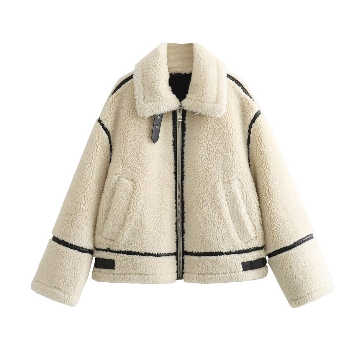 Women's Winter Coat 2024 Fashion Thick Warm Faux Shearling Fleece Lined Jacket With Patchwork Design _ecoleips.com
