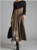 New In Autumn And Winter, Women's Contrasting Color Printing V-neck Long-sleeved Woolen Splicing Big Pendulum Dress_ecoleips.com