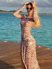 Hugcitar 2026 Leopard Print Turleneck Long Sleeve Slit Sexy Bodycon Midi Drses Spring Women Fashion Clothes Party Festival_ecoleips.com