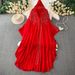 Women's Clothing Rhinestone Studded V Neck Hooded Dress Bell Sleeve Long Chiffon Asymmetrical Elegant Export Grade_ecoleips.com