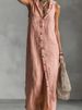 Elegant Commute Sleeveless Shirt Dress 2026 Women Fashion Hooded Solid Color Party Dress Casual Single Breasted Split Long Dress_ecoleips.com