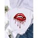 Cross-border Fashion Clothing White Letter Lip Print Women's T-shirt For Summer_ecoleips.com