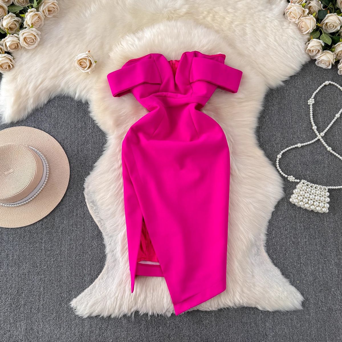 Elegant Strapless Off-Shoulder Dress for Mature Women with Slit Sophisticated Women's Gown_ecoleips.com