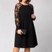 Women’S Lace-Paneled Long Sleeve Dress – Stretchy Polyester A-Line Shift Dress With Round Neck (Black, S-5xl)_ecoleips.com