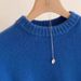 girl Lazy Style Klein Blue Sweater Women, New Soft Loose Knitted Korean Fashion Round Neck Pullover Top For Autumn And Winter_ecoleips.com