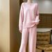 Women's Autumn-Winter Two-Piece : Australian Wool Round-Neck Loose Stylish Sweater And Straight-Leg Pants Thick Knit_ecoleips.com