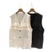 V-Neck Sleeveless Vest With Ruffle Trim And Button Front - Versatile Layering Piece For Women Comfortable Relaxed Fit_ecoleips.com