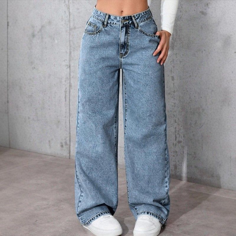 Women's Clothing Vintage Straight Leg Jeans For Women - Classic Mid Rise Denim Pants (Smoke Gray/Light Blue)_ecoleips.com
