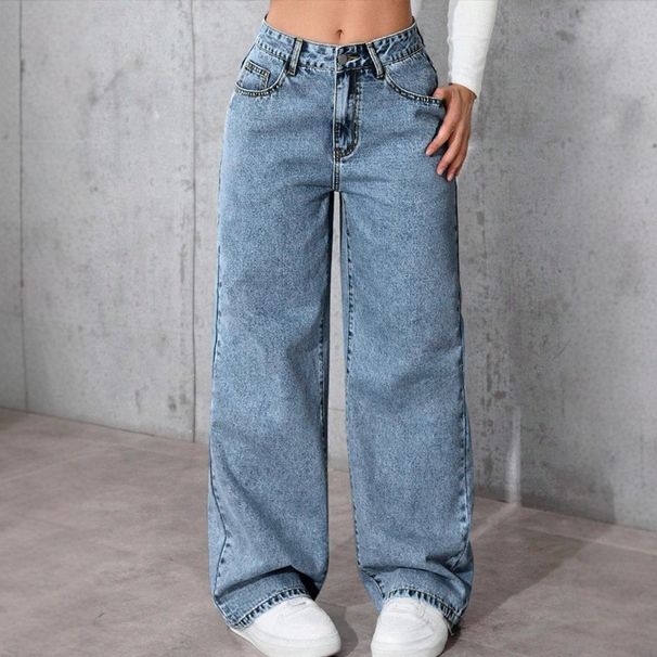 Women's Clothing Vintage Straight Leg Jeans For Women - Classic Mid Rise Denim Pants (Smoke Gray/Light Blue)_ecoleips.com