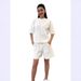 Women's Clothing Summer New Round Neck Hollow Casual Short Sleeved Shirt Shorts Solid Color Sports Two Piece Suit For Girls_ecoleips.com