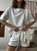 Casual European And American Women's Shorts Suit Solid Color Round Neck Short Sleeved T Shirt Sports Shorts Two Piece Set_ecoleips.com