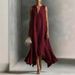 Women's Deep V Neck Sleeveless Asymmetrical Hem Midi Dress – Slim Fit Elegant Summer Gown 2026_ecoleips.com