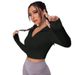 Fashion Outfit Short Half-Zip Top Long Sleeve Yoga Jacket Slim Fit High Elasticity Sports Fitness Clothing For Women_ecoleips.com