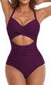Women's Clothing One Piece Hard Pack Swimsuit Hollow Solid Color Swimsuit Female High Waist Tight_ecoleips.com